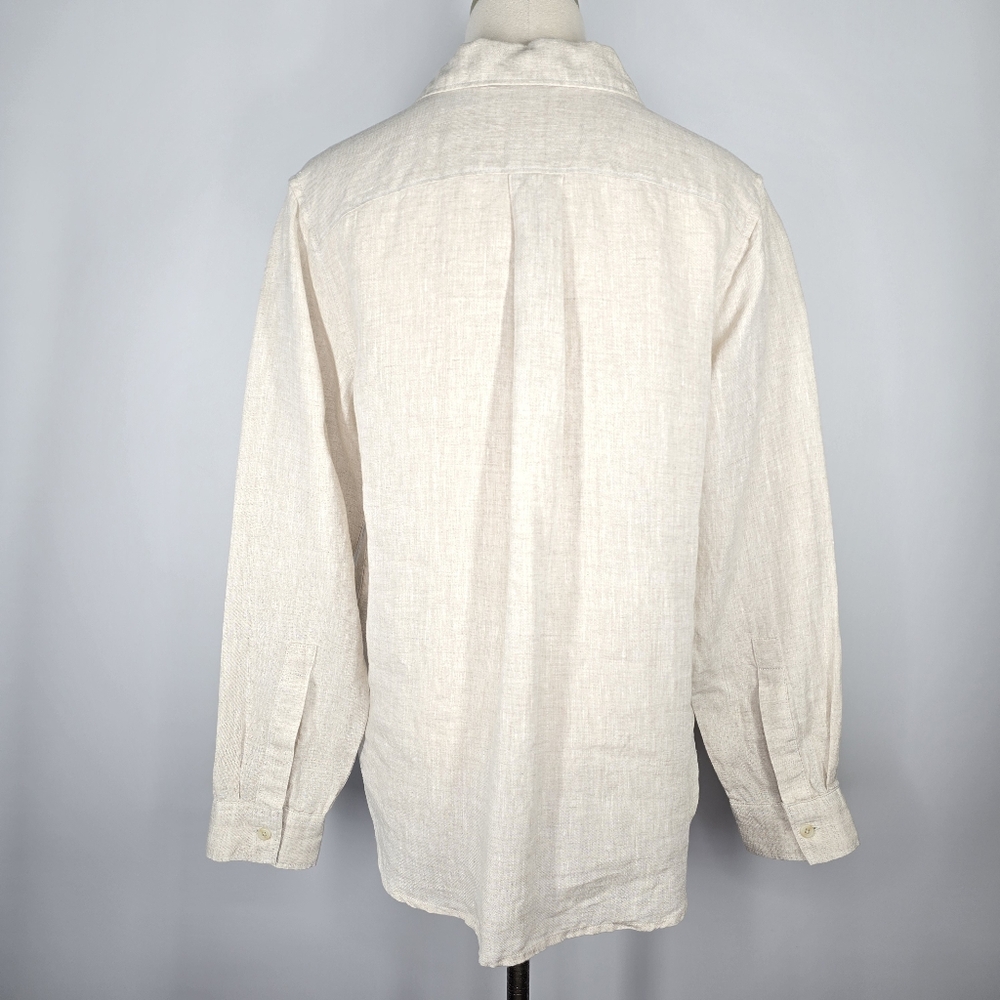 Lands’ End 100% Linen Button Front Long Sleeve Shirt Natural Women's Size S - Picture 4 of 9